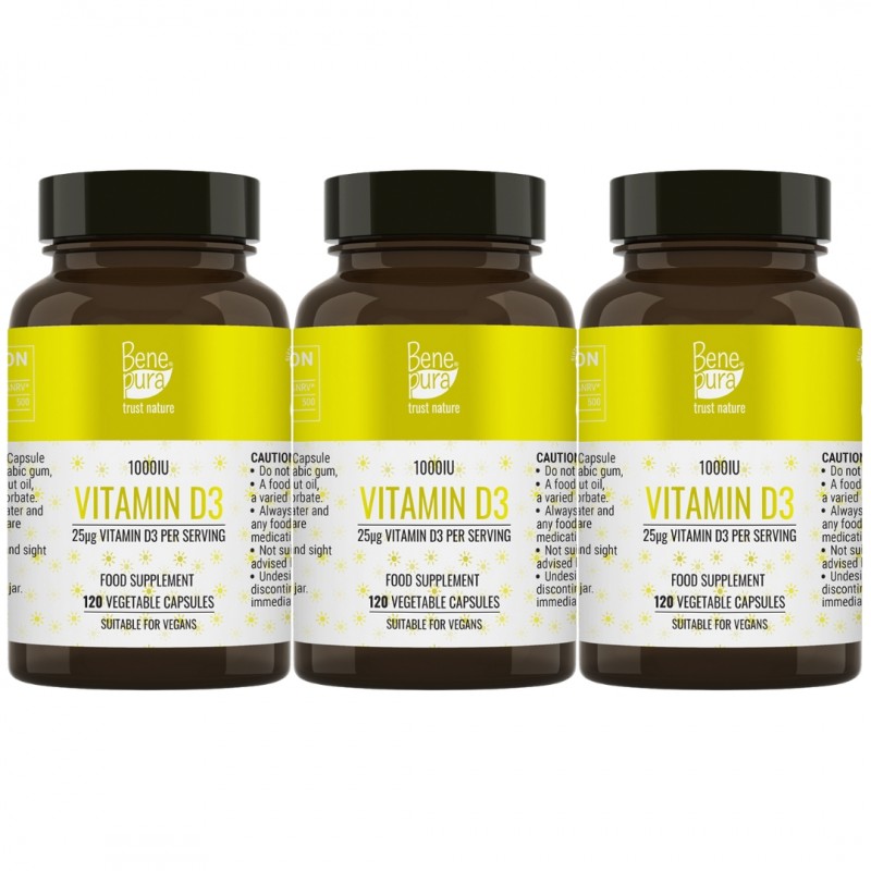 Vitamina D3 1000 UI - 3x120 Cápsulas - Suplementos
