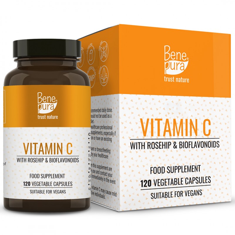 Vitamina C 500 mg con Rosa Mosqueta y Bioflavonoides - 120 Cápsulas - Suplementos