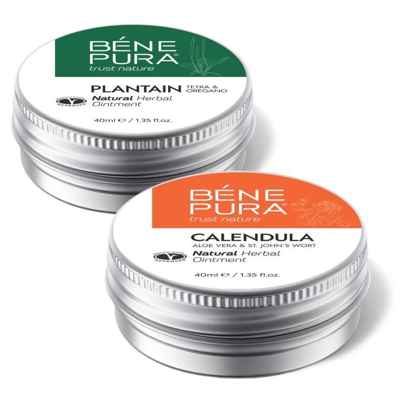 Pomada para irritaciones de la piel con Llantén y Pomada para Quemaduras y Heridas con Caléndula, Aloe Vera y Hierba de San Juan - GMC