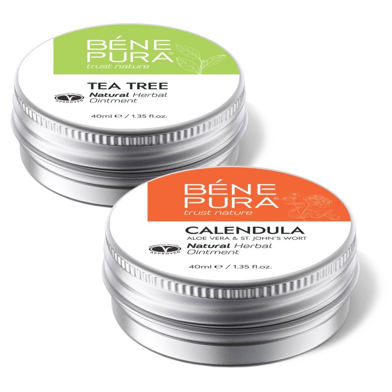 Pomada para irritaciones de la piel con Árbol de Té y Pomada para Quemaduras y Heridas con Caléndula, Aloe Vera y Hierba de San Juan - GMC